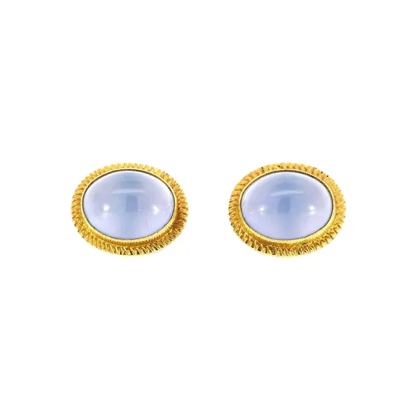 18K Yellow Gold Blue Agate Euro-Back Cufflinks Carroll's Jewelers Fort Lauderdale, FL