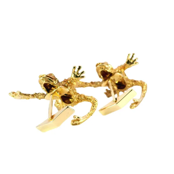 14K Yellow Gold Frog Cufflinks Image 3 Carroll's Jewelers Fort Lauderdale, FL