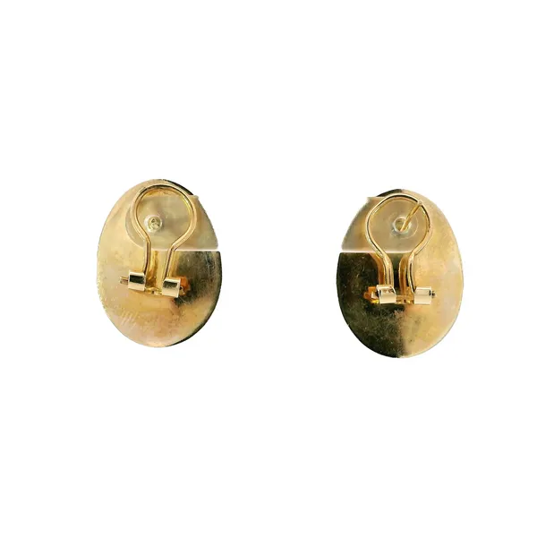14K Yellow Gold Oval Shield Omega Earrings Image 3 Carroll's Jewelers Fort Lauderdale, FL