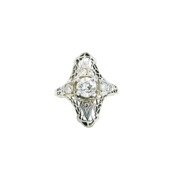 18K White Gold Filigree Diamond Pin Carroll's Jewelers Fort Lauderdale, FL