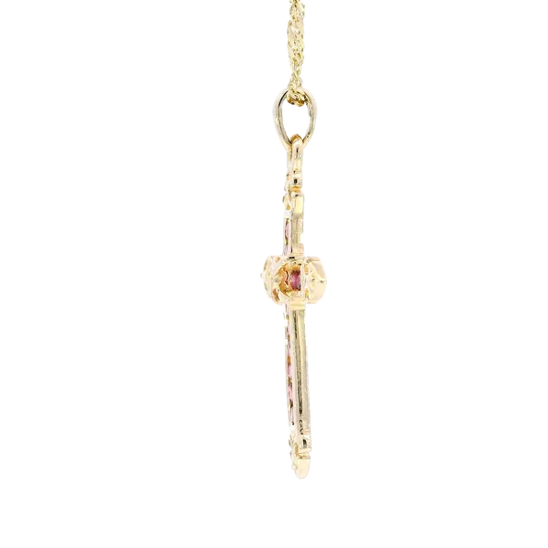 14K Yellow Gold Ruby Cross Pendant with Singapore Chain Image 2 Carroll's Jewelers Fort Lauderdale, FL