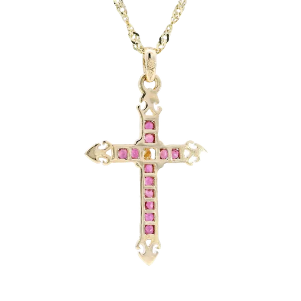 14K Yellow Gold Ruby Cross Pendant with Singapore Chain Image 3 Carroll's Jewelers Fort Lauderdale, FL