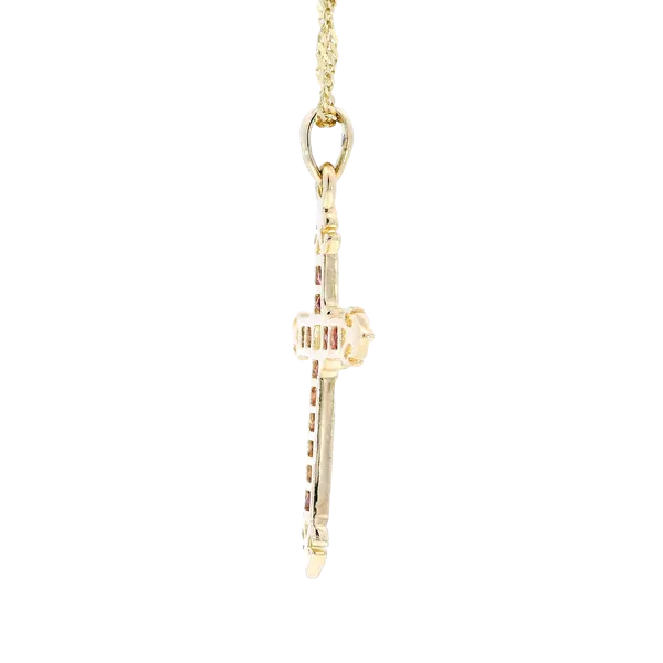 14K Yellow Gold Ruby Cross Pendant with Singapore Chain Image 4 Carroll's Jewelers Fort Lauderdale, FL