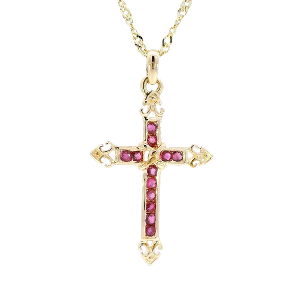 14K Yellow Gold Ruby Cross Pendant with Singapore Chain Carroll's Jewelers Fort Lauderdale, FL