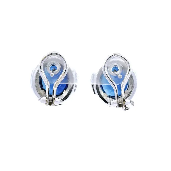 18K White Gold Sapphire & Diamond Halo Earrings Image 4 Carroll's Jewelers Fort Lauderdale, FL
