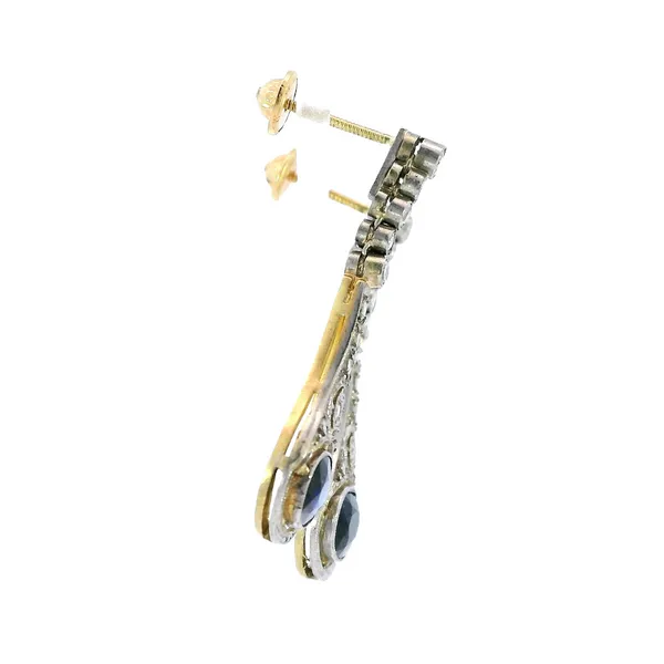 Platinum & 14K Yellow Gold Sapphire & Diamond Drop Earrings Image 4 Carroll's Jewelers Fort Lauderdale, FL