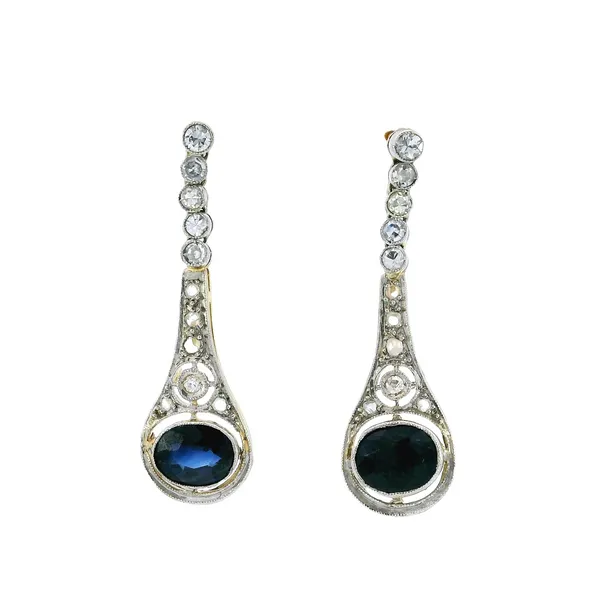 Platinum & 14K Yellow Gold Sapphire & Diamond Drop Earrings Carroll's Jewelers Fort Lauderdale, FL