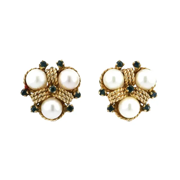 14K Yellow Gold Pearl & Sapphire Earrings Carroll's Jewelers Fort Lauderdale, FL