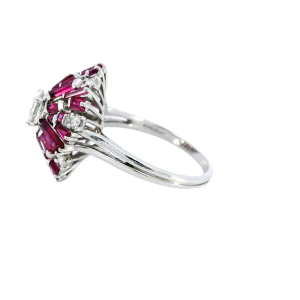 Platinum Ruby & Diamond Cluster Ring Image 3 Carroll's Jewelers Fort Lauderdale, FL
