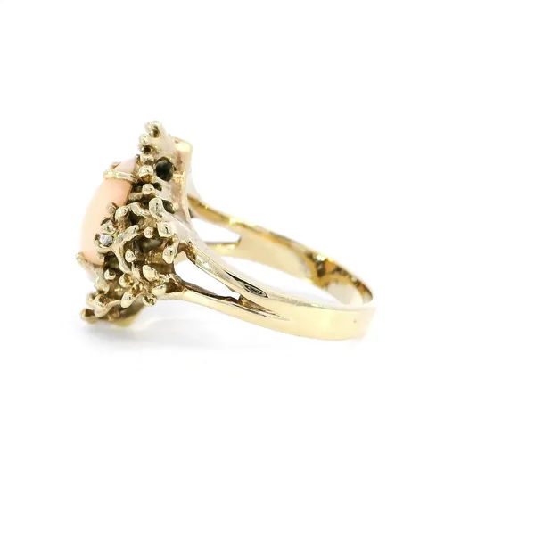 14K Yellow Gold Coral & Diamond Ring Image 2 Carroll's Jewelers Fort Lauderdale, FL