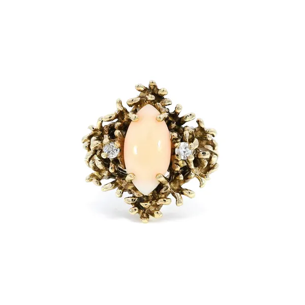 14K Yellow Gold Coral & Diamond Ring Carroll's Jewelers Fort Lauderdale, FL