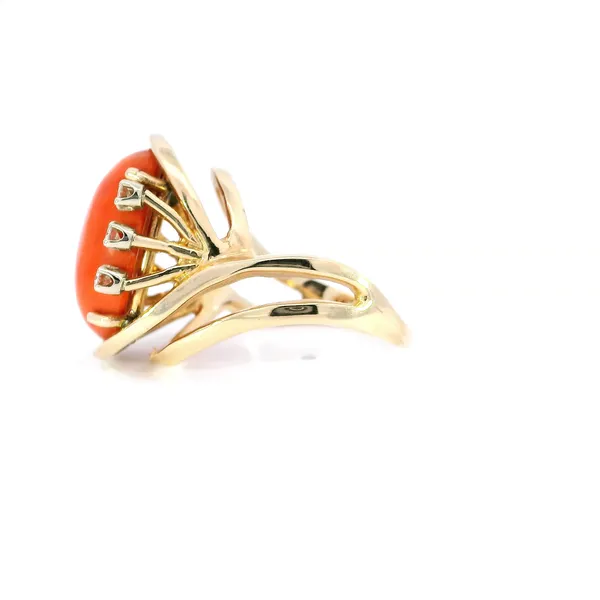 14K Yellow Gold Coral & Diamond Ring Image 2 Carroll's Jewelers Fort Lauderdale, FL