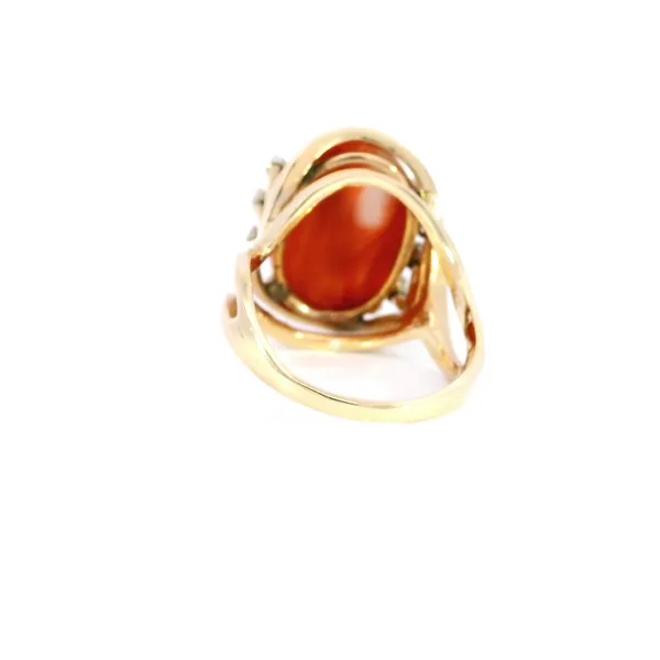 14K Yellow Gold Coral & Diamond Ring Image 3 Carroll's Jewelers Fort Lauderdale, FL