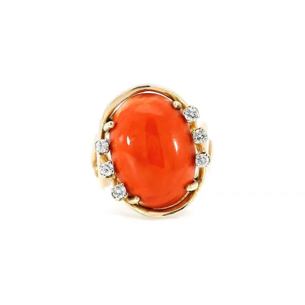 14K Yellow Gold Coral & Diamond Ring Carroll's Jewelers Fort Lauderdale, FL