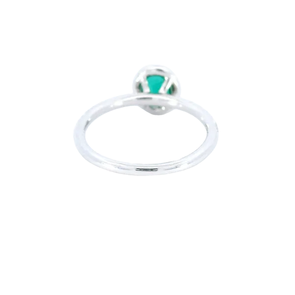 18K White Gold Emerald and Diamond Halo Ring Image 3 Carroll's Jewelers Fort Lauderdale, FL