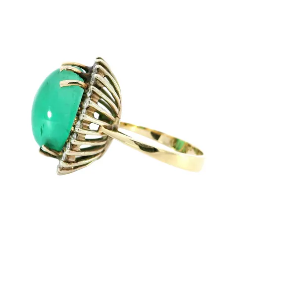 14K Yellow Gold Emerald Cabochon Diamond Ring Image 2 Carroll's Jewelers Fort Lauderdale, FL