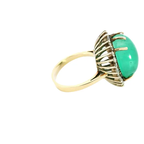 14K Yellow Gold Emerald Cabochon Diamond Ring Image 4 Carroll's Jewelers Fort Lauderdale, FL
