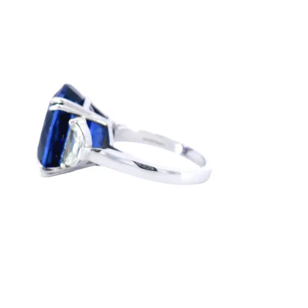 Large Tanzanite Platinum Half Moon Diamond Ring Image 2 Carroll's Jewelers Fort Lauderdale, FL