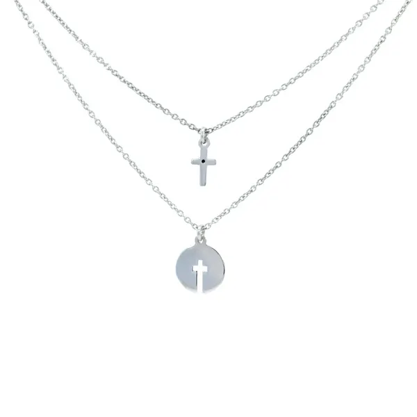 Sterling Double Cross Pendant Image 3 Carroll's Jewelers Fort Lauderdale, FL