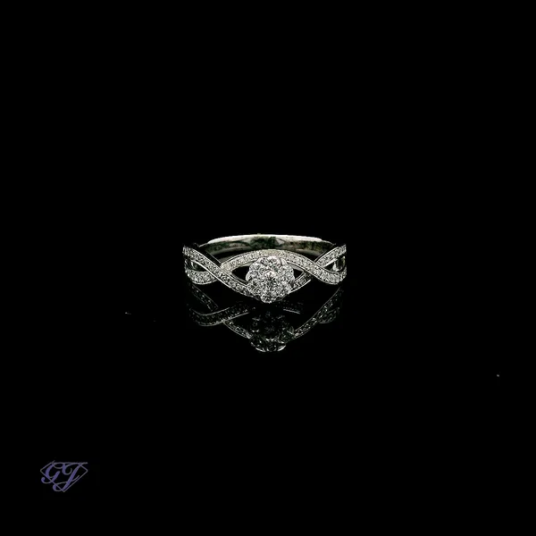 14K White Gold 0.62ctw Diamond Cluster Engagement Ring Geneva Jewelry Riverside, CA