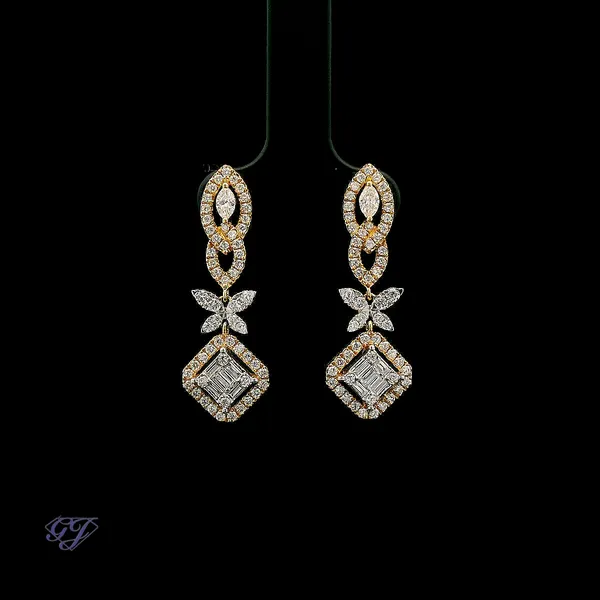 18K Yellow Gold 1.20ct Diamond Drop Earrings Geneva Jewelry Riverside, CA