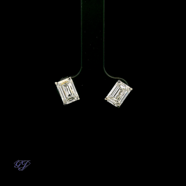 14K White Gold Scroll Setting Lab Grown Emerald Earrings 3.19ctw Geneva Jewelry Riverside, CA