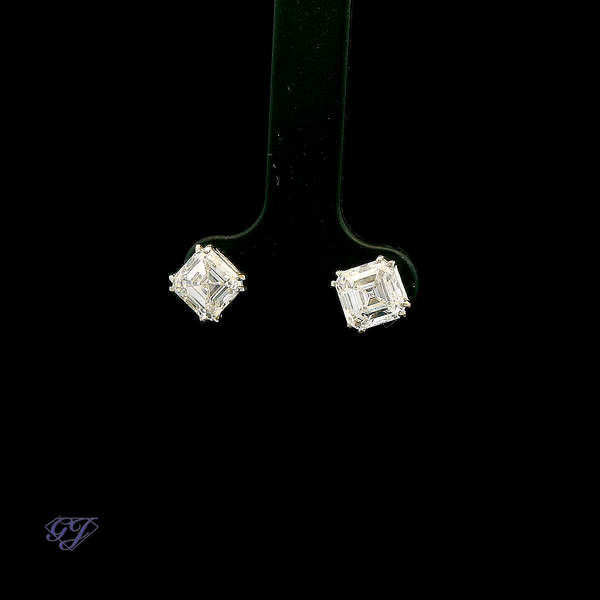 14K White Gold Lab-Grown Asccher Diamond Earrings 2.53ctw Image 3 Geneva Jewelry Riverside, CA