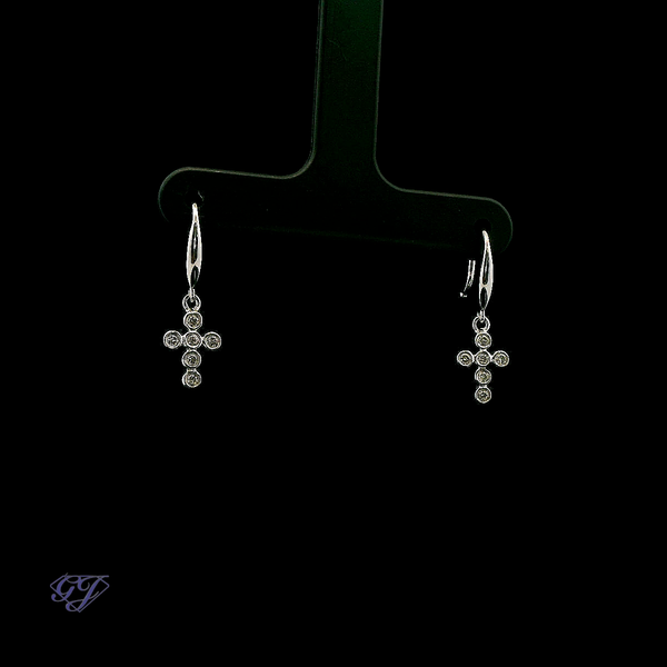 14K White Gold Diamond Dangle Cross Earrings Image 2 Geneva Jewelry Riverside, CA