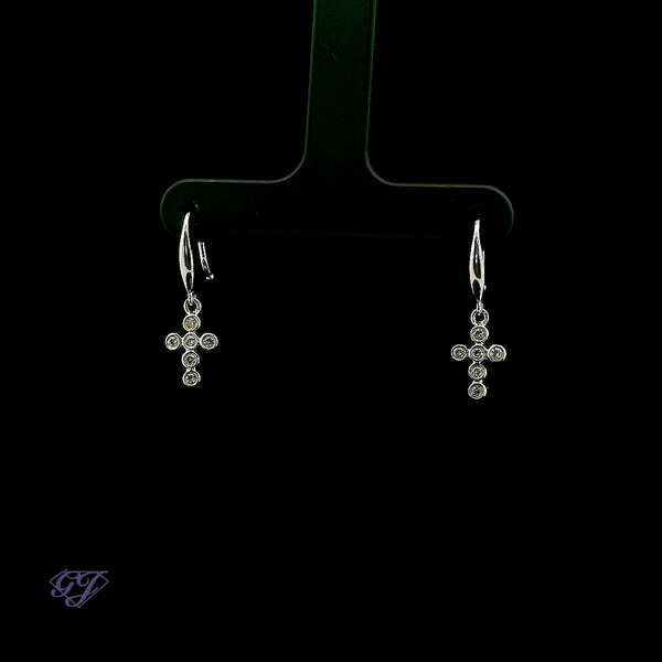 14K White Gold Diamond Dangle Cross Earrings Image 3 Geneva Jewelry Riverside, CA