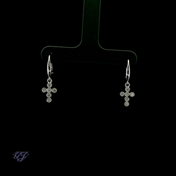 14K White Gold Diamond Dangle Cross Earrings Geneva Jewelry Riverside, CA