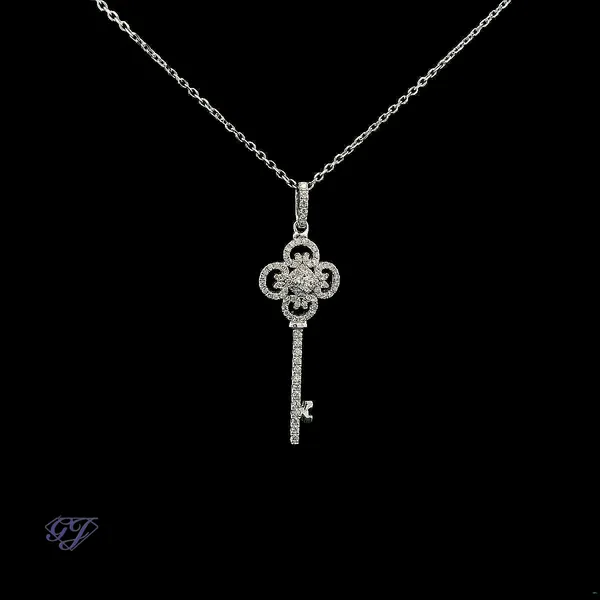 18K White Gold 0.24ct Diamond Key Pendant Image 2 Geneva Jewelry Riverside, CA
