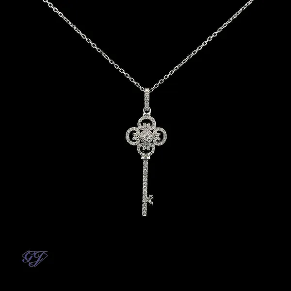 18K White Gold 0.24ct Diamond Key Pendant Geneva Jewelry Riverside, CA