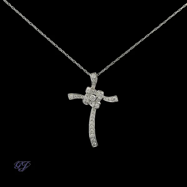 18K White Gold 0.47ct Diamond Cross Pendant Image 3 Geneva Jewelry Riverside, CA