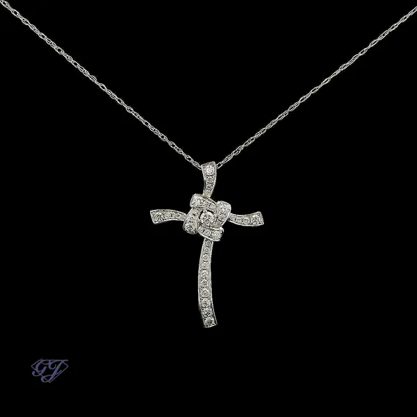 18K White Gold 0.47ct Diamond Cross Pendant Geneva Jewelry Riverside, CA