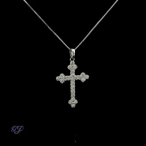 14K White Gold 0.90ct Diamond Cross Pendant Image 2 Geneva Jewelry Riverside, CA