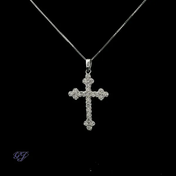 14K White Gold 0.90ct Diamond Cross Pendant Image 3 Geneva Jewelry Riverside, CA