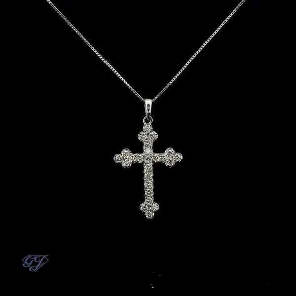 14K White Gold 0.90ct Diamond Cross Pendant Geneva Jewelry Riverside, CA