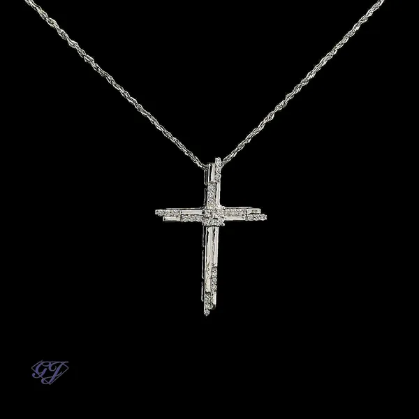 18K White Gold 0.22ct Diamond Cross Pendant Image 2 Geneva Jewelry Riverside, CA