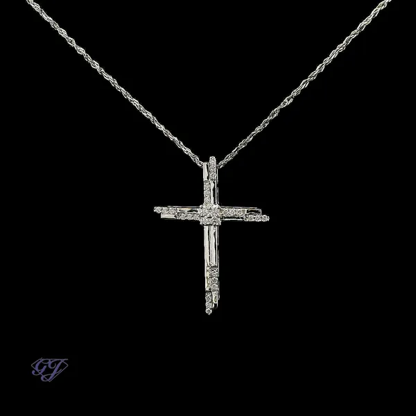 18K White Gold 0.22ct Diamond Cross Pendant Image 3 Geneva Jewelry Riverside, CA