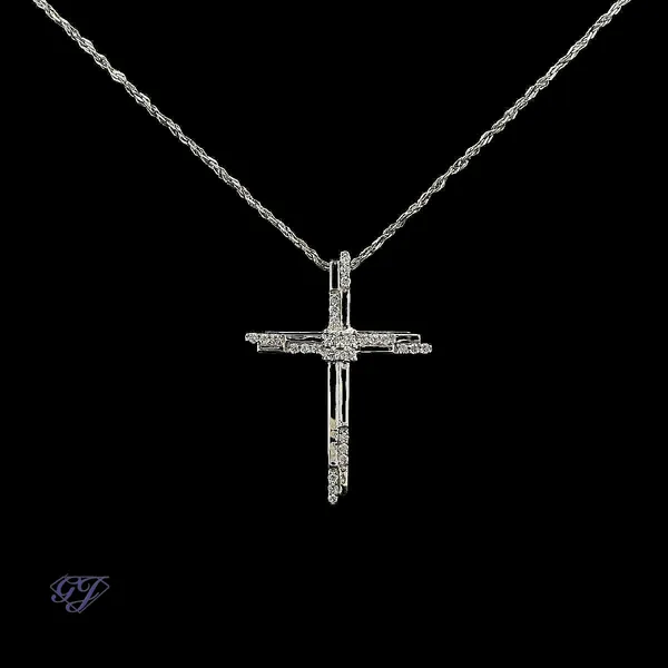 18K White Gold 0.22ct Diamond Cross Pendant Geneva Jewelry Riverside, CA