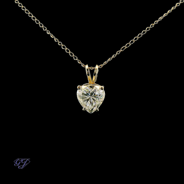 14K Yellow Gold 2.00ct Heart Shape Moissanite Pendant Geneva Jewelry Riverside, CA