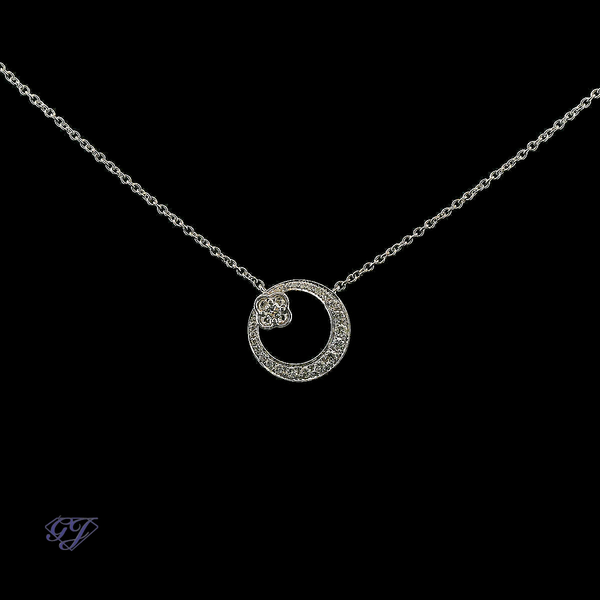 18K White Gold Circle Diamond Pendant w/chain - .20ctw Geneva Jewelry Riverside, CA
