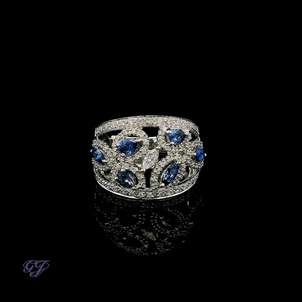 18K White Gold Various Shapes Sapphire and Diamond Ring Geneva Jewelry Riverside, CA