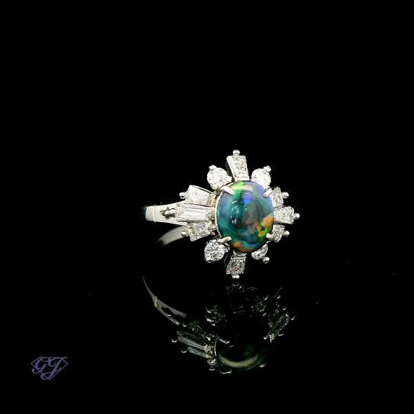 Platinum 1.19 Black Opal & Natural Diamond Ring Image 2 Geneva Jewelry Riverside, CA