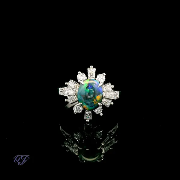 Platinum 1.19 Black Opal & Natural Diamond Ring Geneva Jewelry Riverside, CA