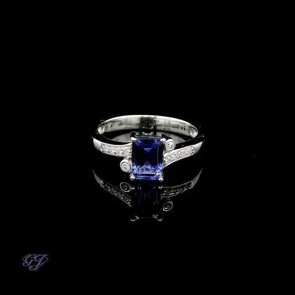 18K White Gold 1.09ct Emerald Tanzanite Ring Geneva Jewelry Riverside, CA