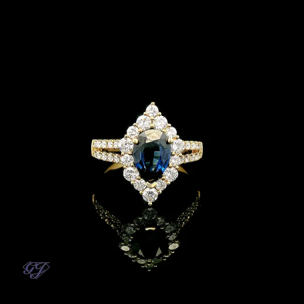 18K Yellow Gold 1.78ct Pear Sapphire Ring Geneva Jewelry Riverside, CA