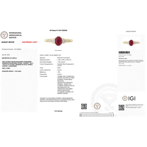 18K Yellow Gold 1.06ct Oval Burmese Ruby Ring Image 4 Geneva Jewelry Riverside, CA