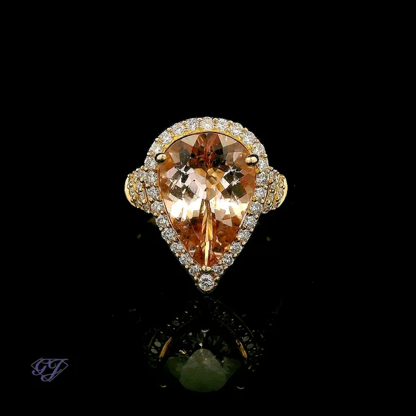 18K Yellow Gold 4.16ct Pear Morganite Ring Geneva Jewelry Riverside, CA