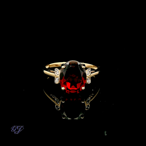 14K Yellow Gold 2.96ct Oval Rhodolite Garnet Ring Image 2 Geneva Jewelry Riverside, CA